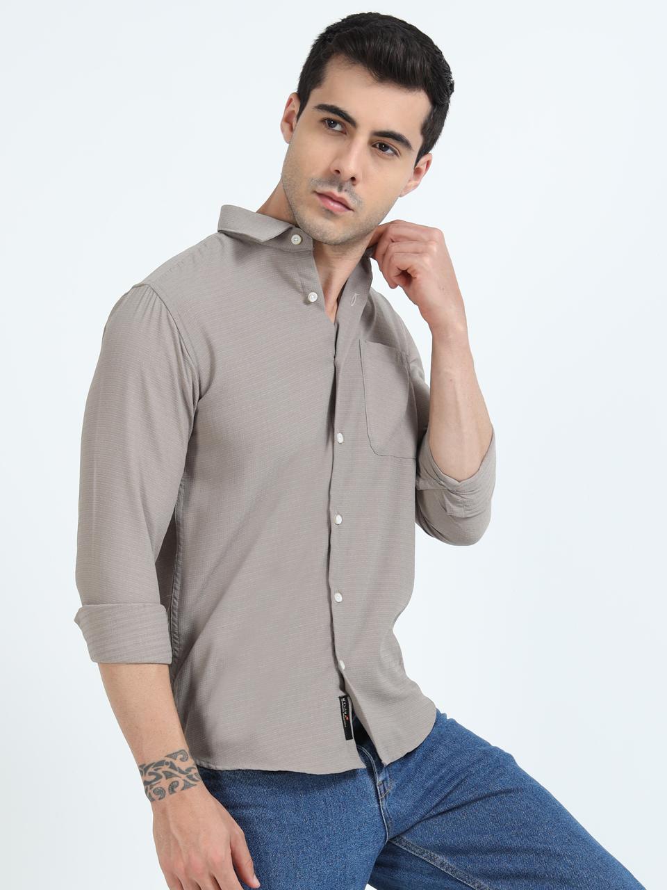 Earth Tone Men’s Casual Shirt with Modern Minimalist Design