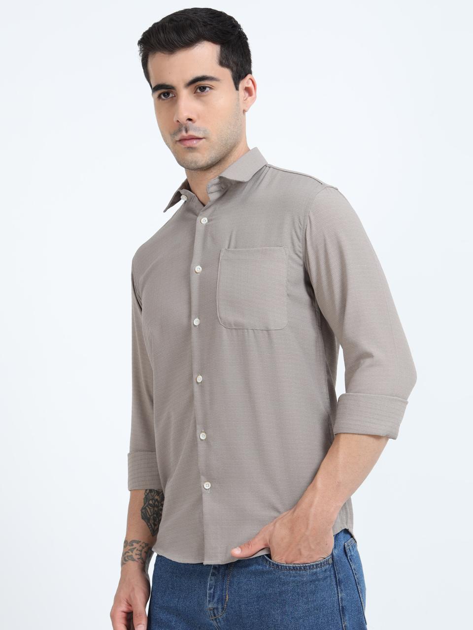 Earth Tone Men’s Casual Shirt with Modern Minimalist Design