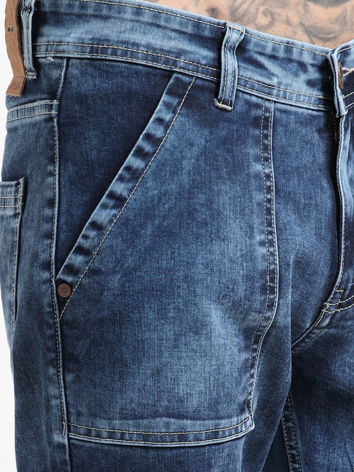Men’s Blue Denim Cargo Jeans with Multiple Pockets