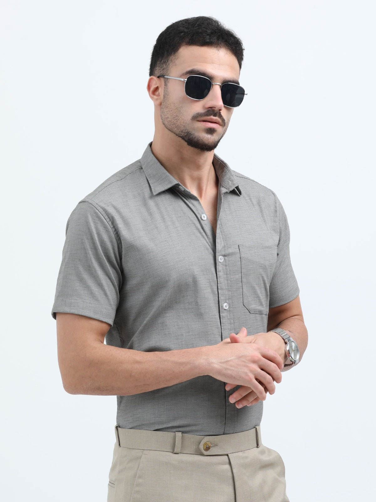 Men’s Grey Short Sleeve Casual Shirt