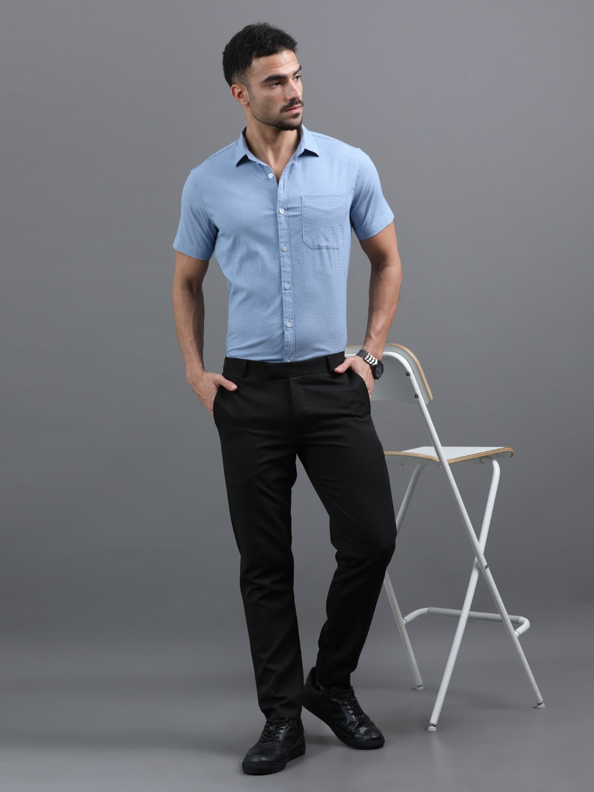 Men’s Light Blue Short Sleeve Casual Shirt