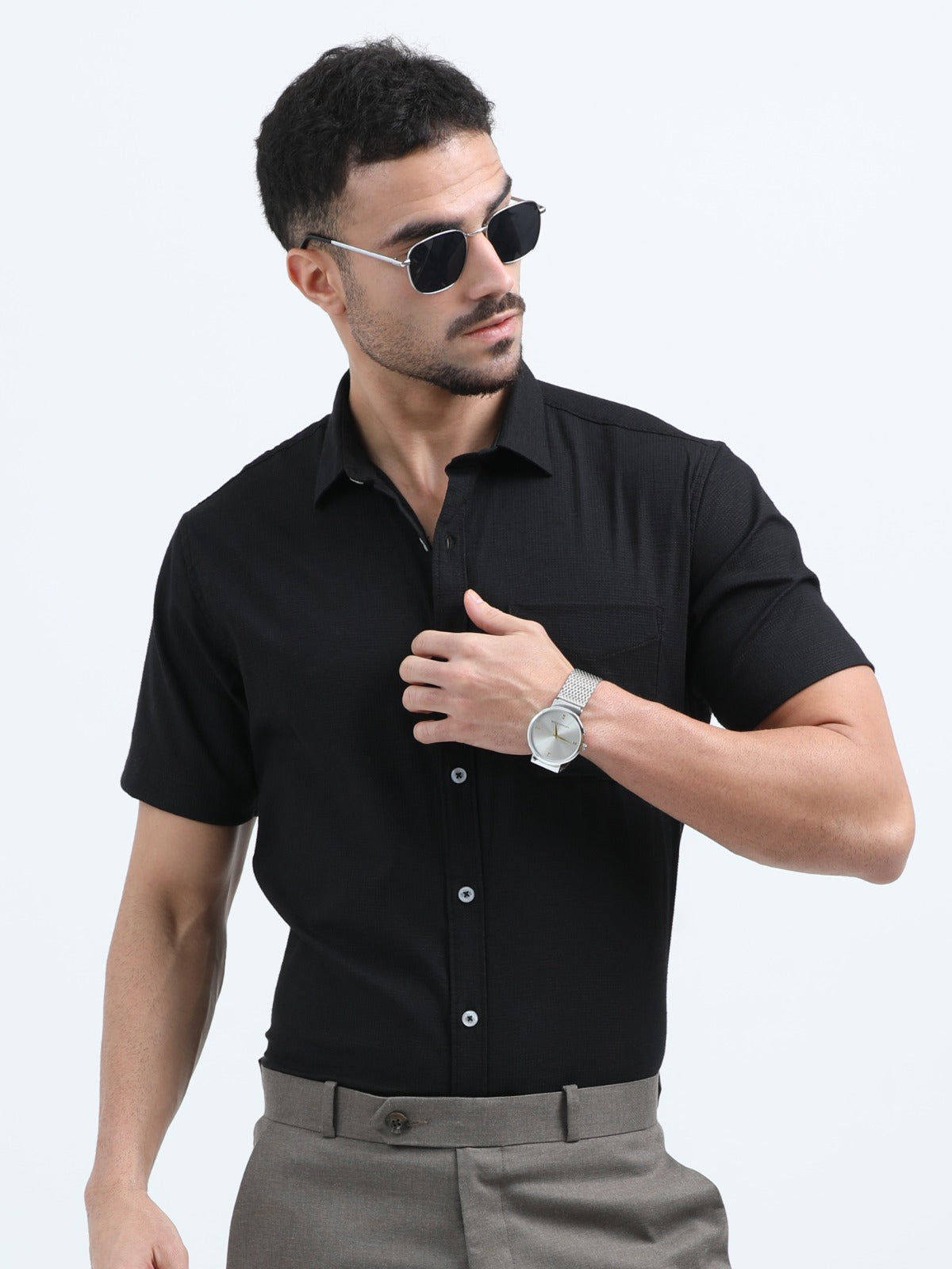 Men’s Black Short Sleeve Casual Shirt